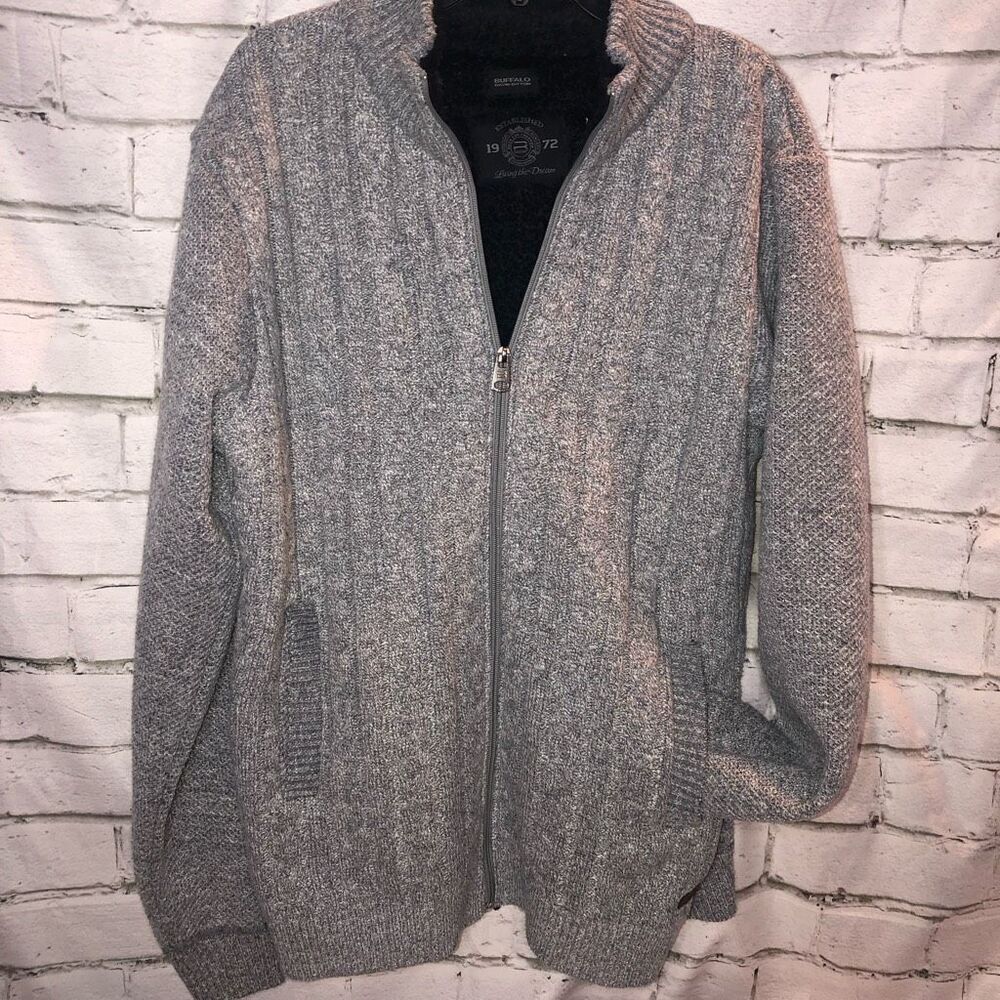 Buffalo by David Bitton | Full Zip Fleece Lined Sweater | Gray | Men’s XL